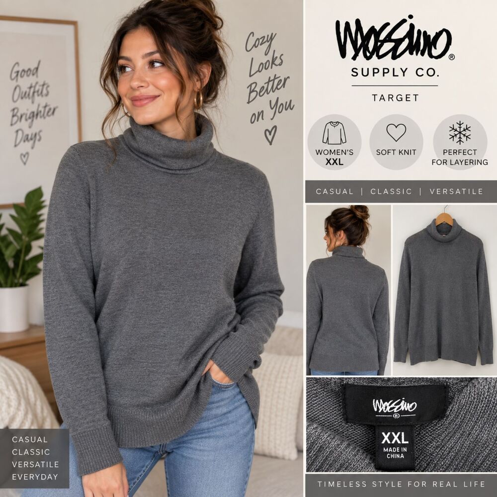 Mossimo Supply Co Womens XXL Gray Turtleneck Sweater Soft Knit Y2K Target